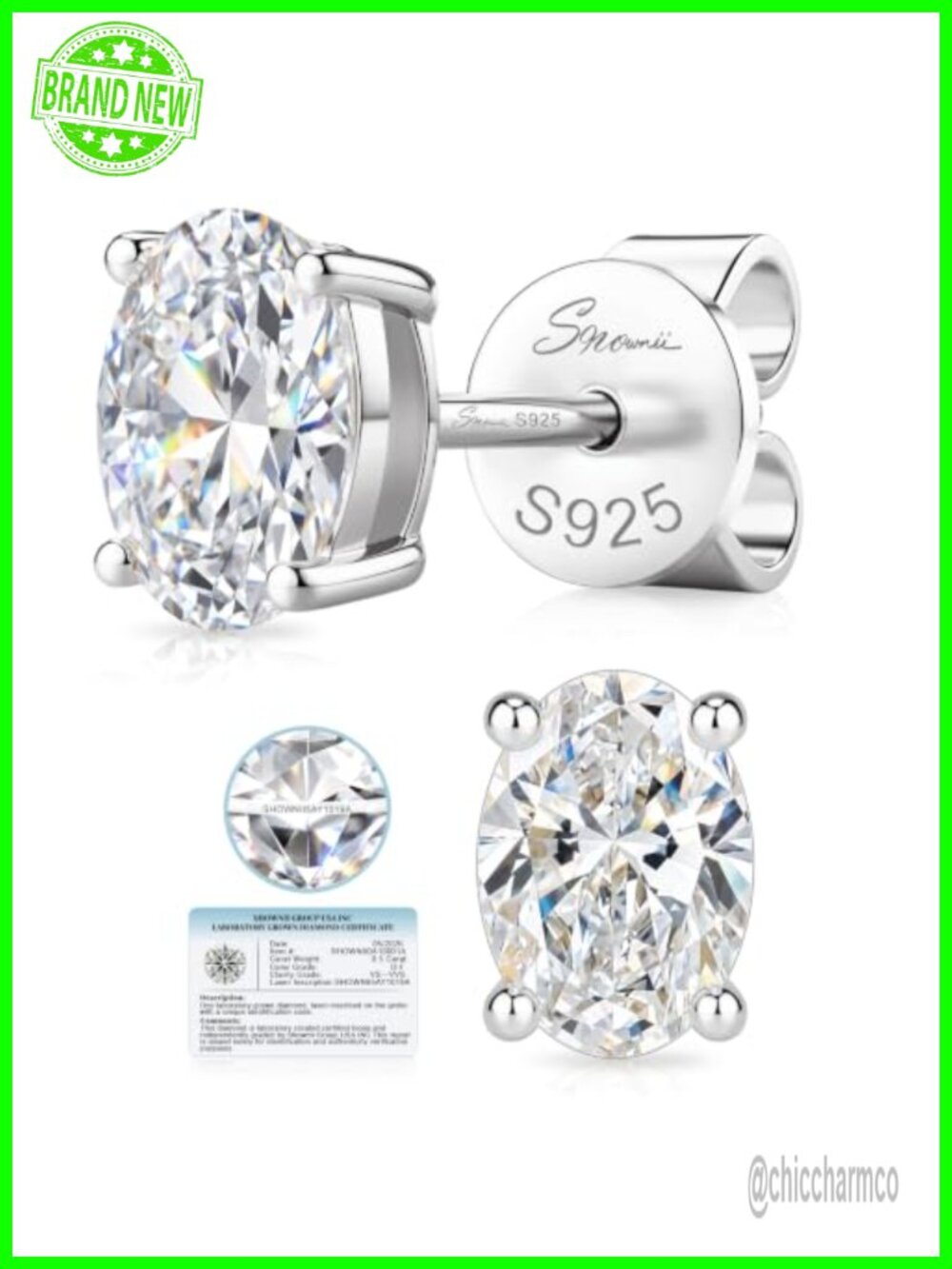 Oval Cut Lab Grown Diamond Stud Earrings 14K Gold Plated
